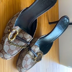 Gucci Shoes Niagara Lux Beige Logo Slip On Heels